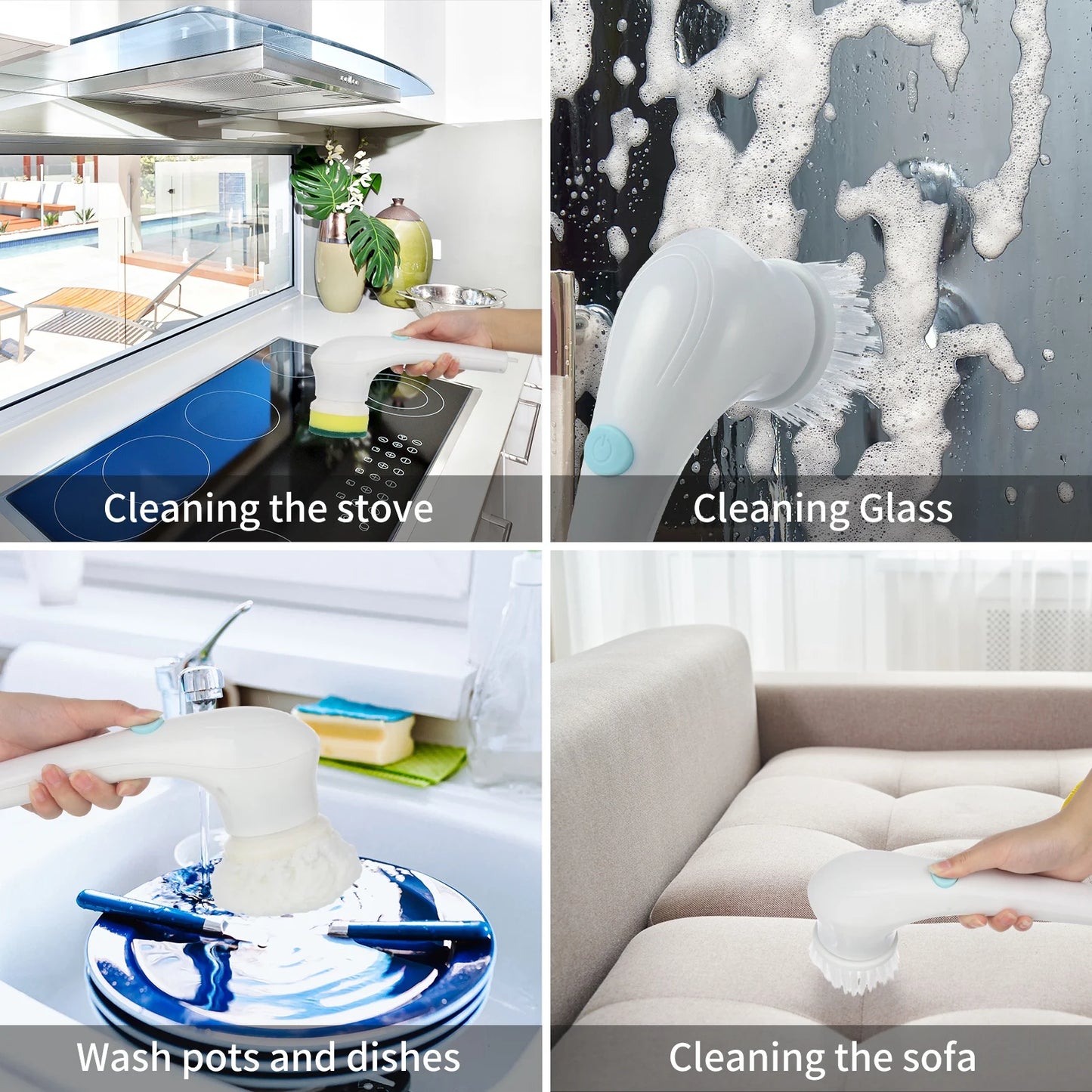 Cordless Electric Spin Scrubber - 5 Replaceable Heads for Kitchen & Bathroom Cleaning