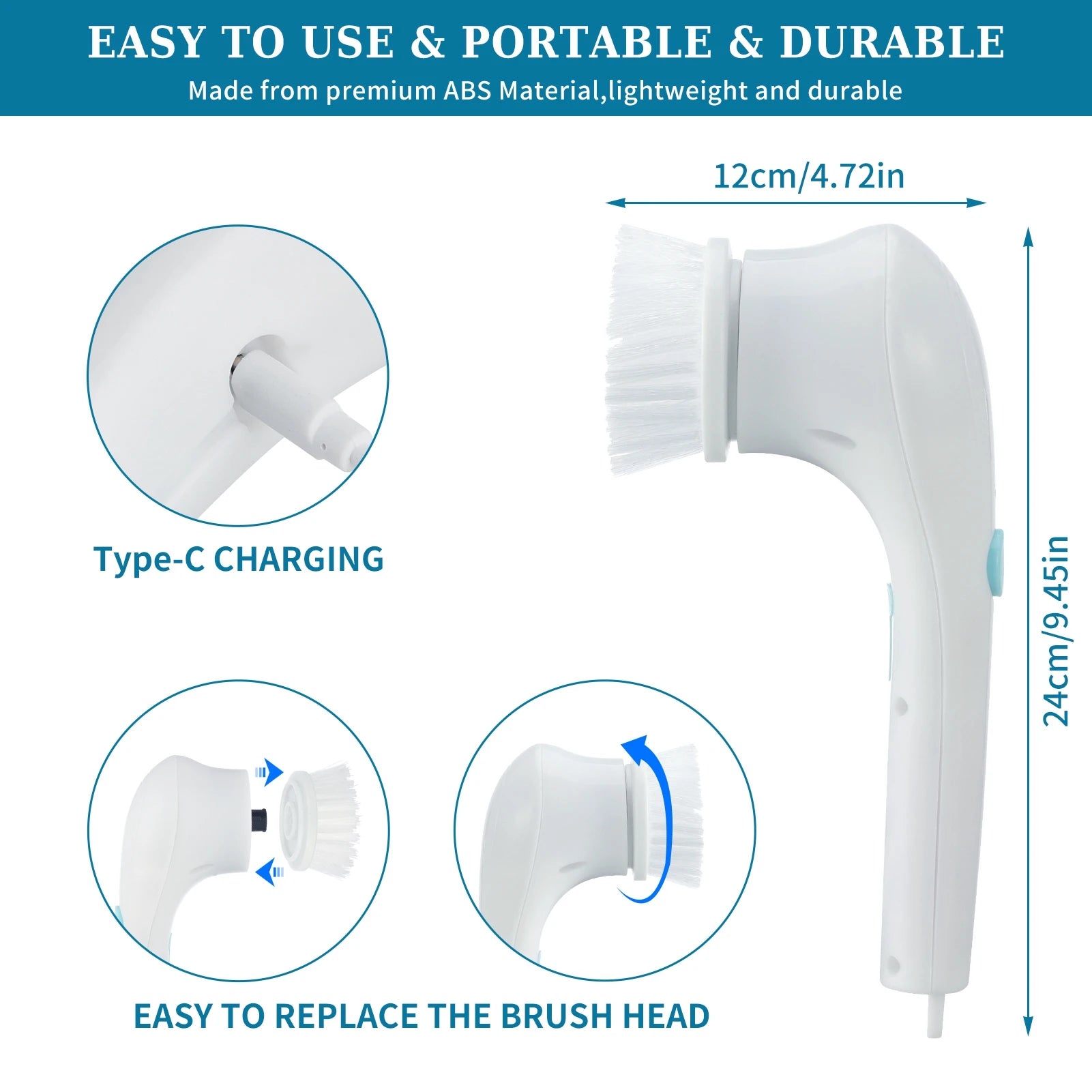 Cordless Electric Spin Scrubber - 5 Replaceable Heads for Kitchen & Bathroom Cleaning