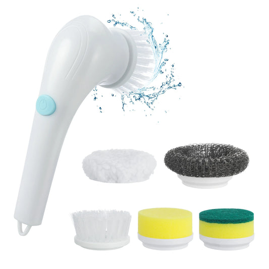 Cordless Electric Spin Scrubber - 5 Replaceable Heads for Kitchen & Bathroom Cleaning